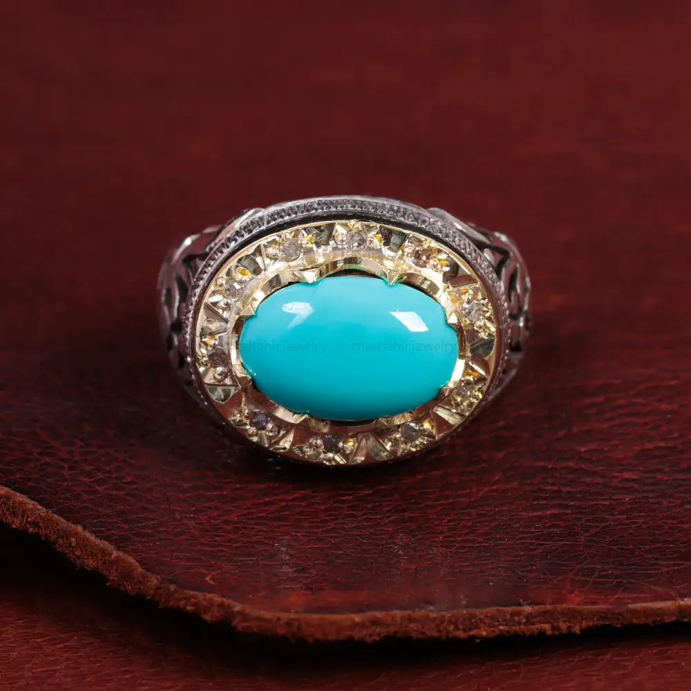 انگشتر فیروزه عجمی مردانه کد 15046