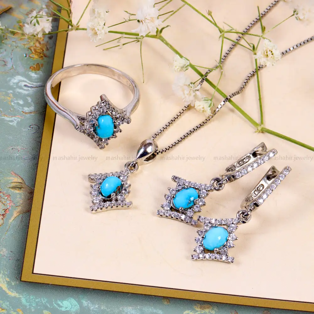 نیم ست فیروزه زنانه کد 14805