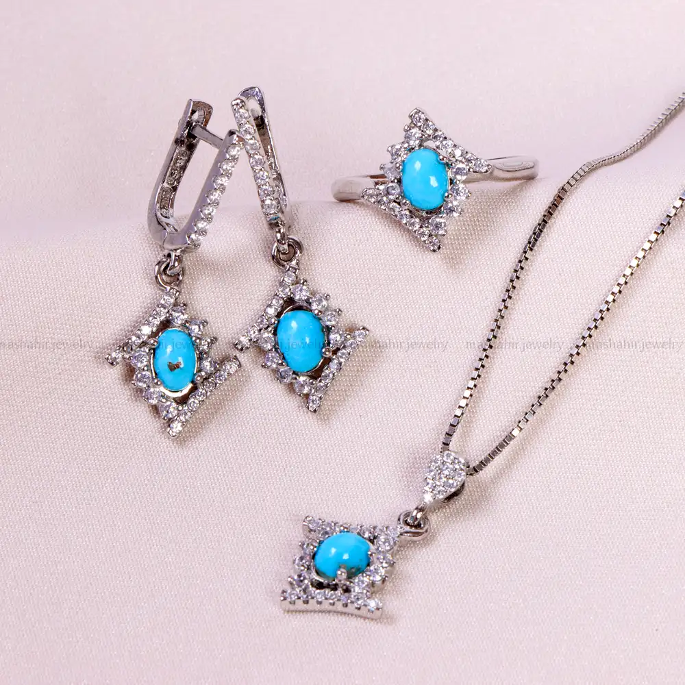 نیم ست فیروزه زنانه کد 14815