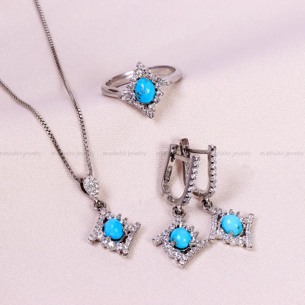 نیم ست فیروزه زنانه کد 14817