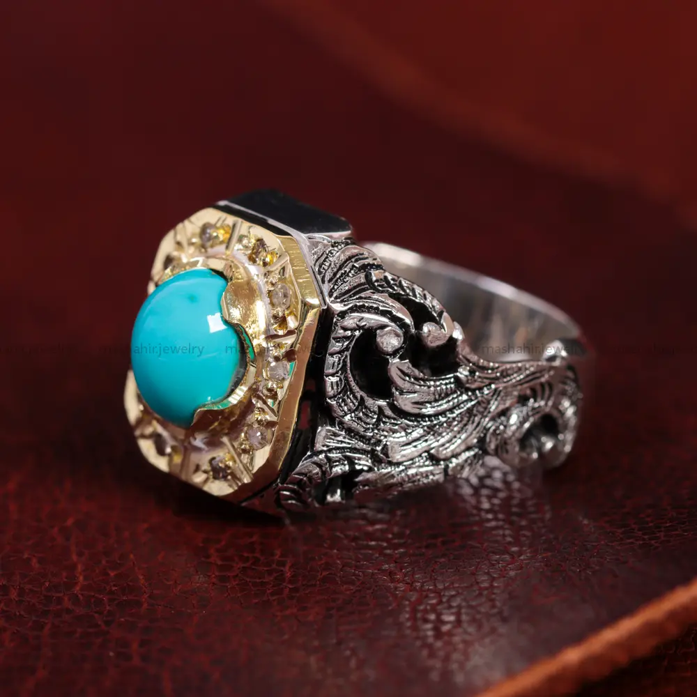 انگشتر فیروزه عجمی مردانه کد 14998