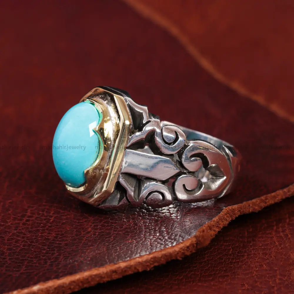 انگشتر فیروزه عجمی مردانه کد 15013