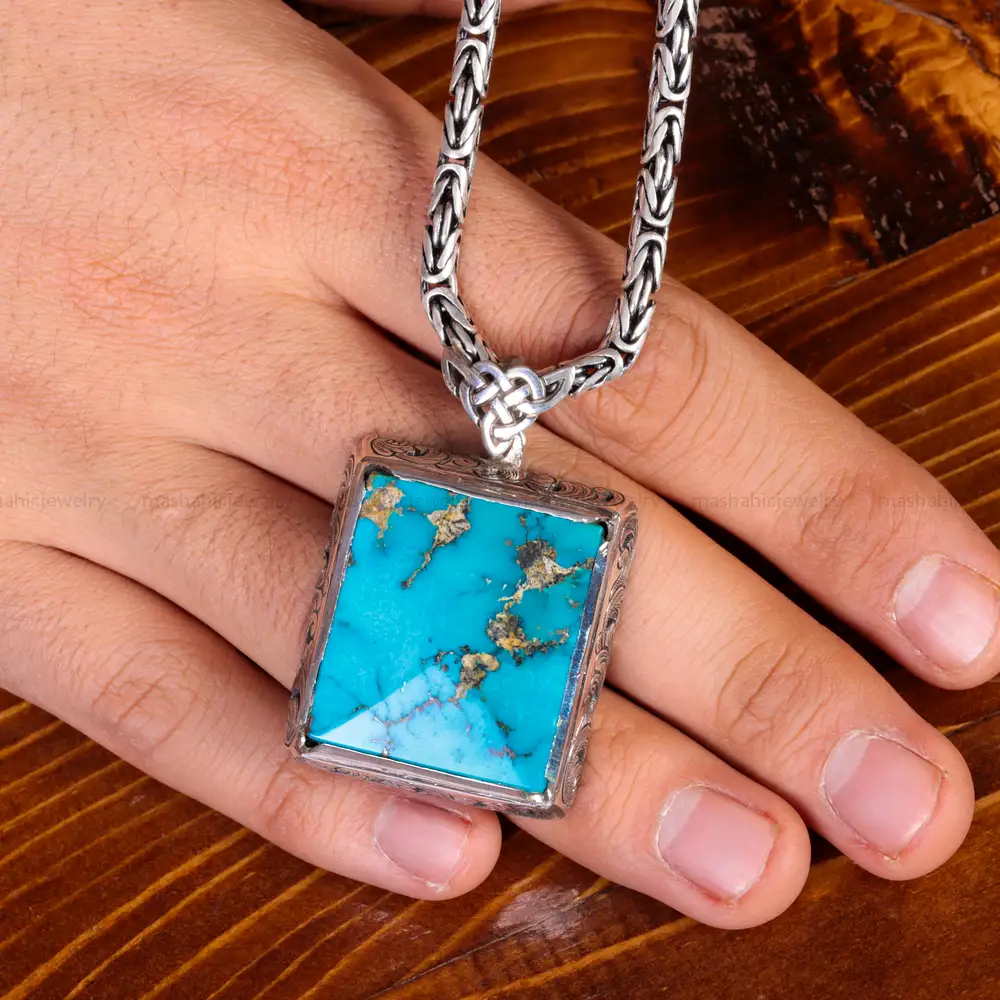 گردنبند فیروزه مردانه کد 15030