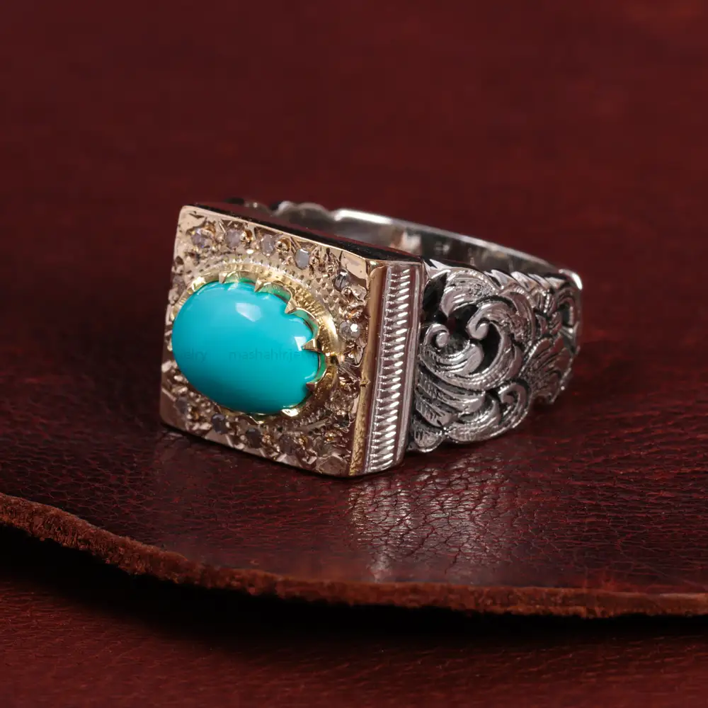 انگشتر فیروزه عجمی مردانه کد 15036