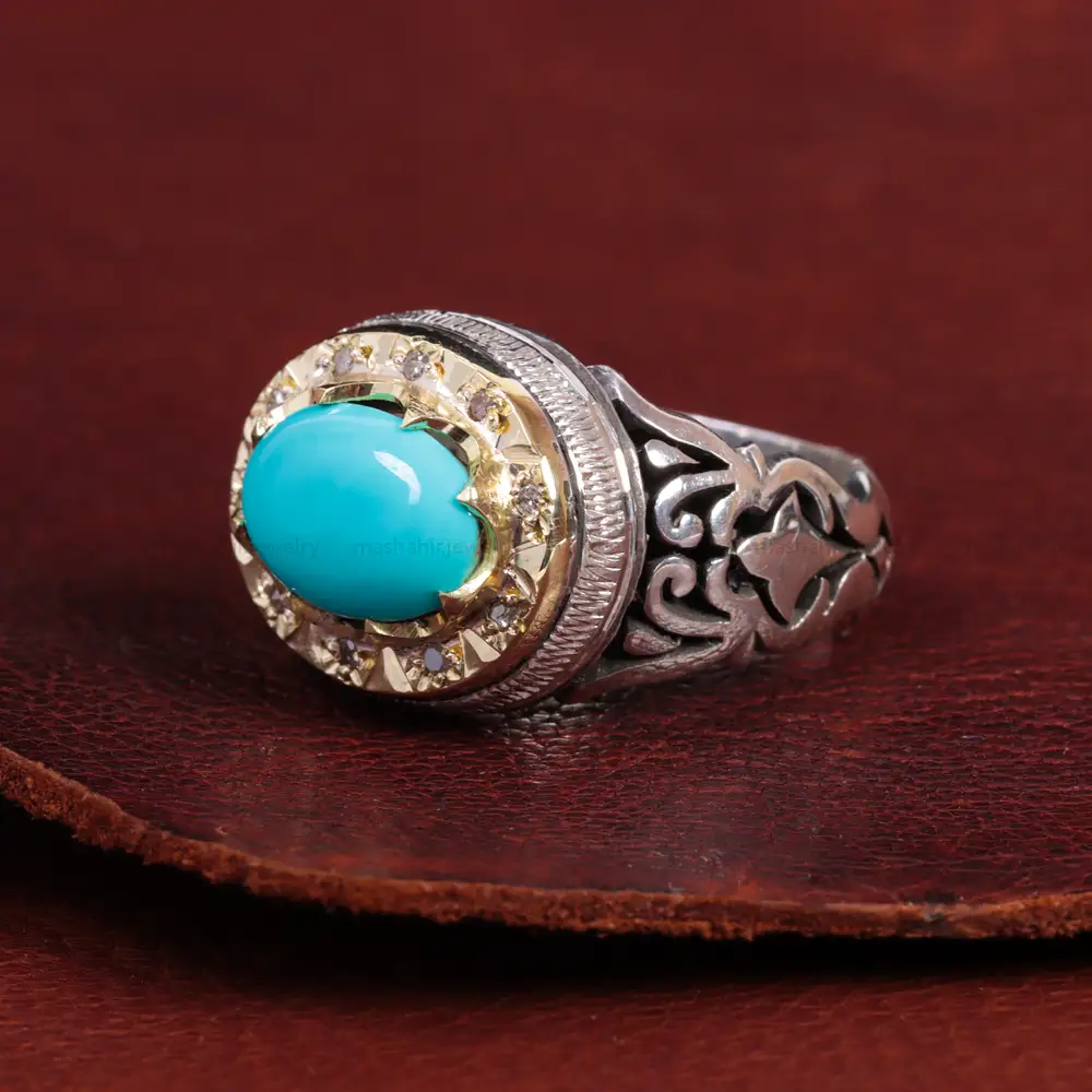 انگشتر فیروزه عجمی مردانه کد 15046