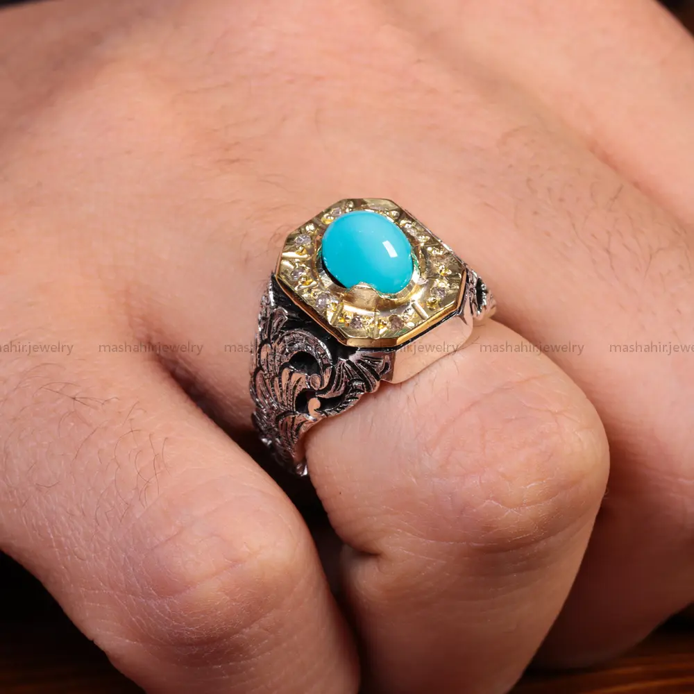 انگشتر فیروزه عجمی مردانه کد 14998