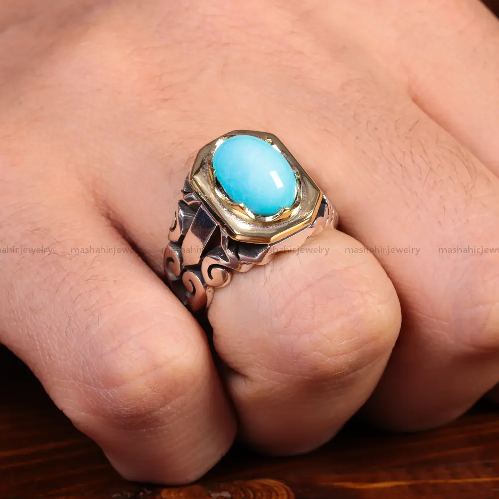 انگشتر فیروزه عجمی مردانه کد 15013