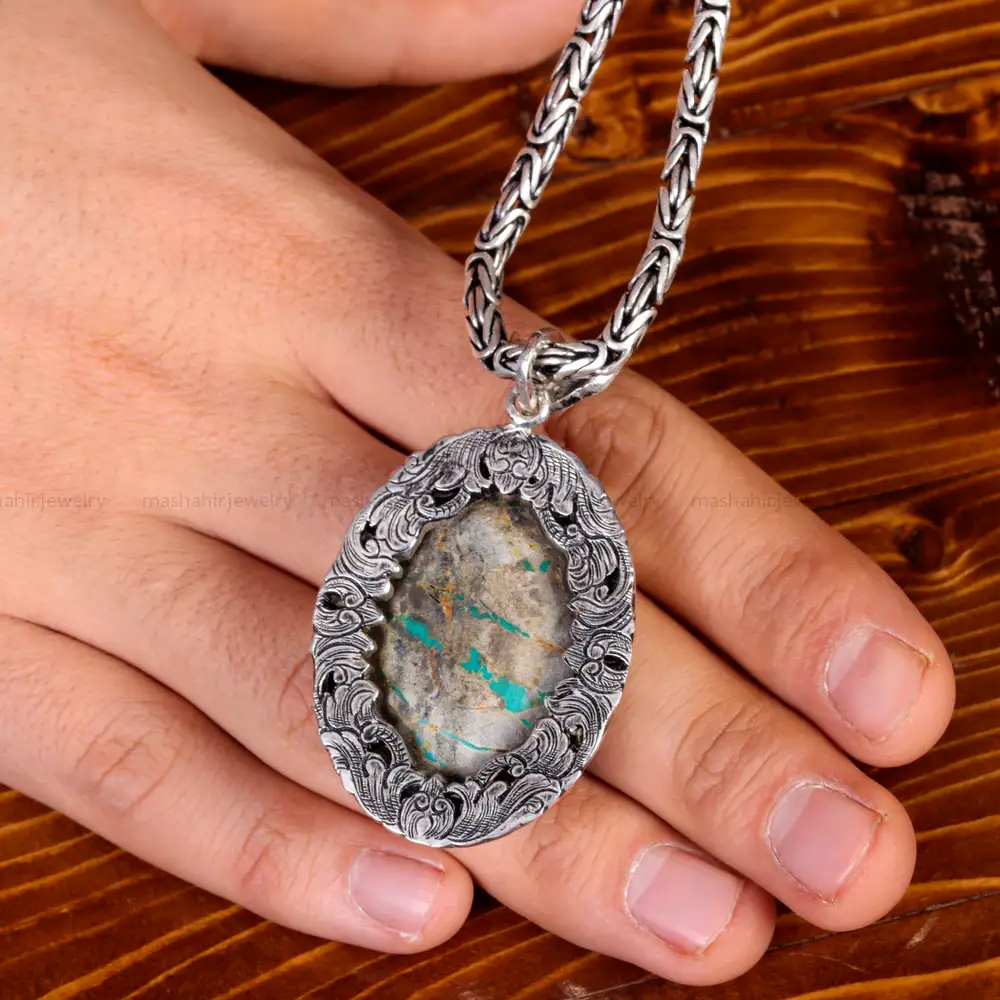 گردنبند فیروزه مردانه کد 15029