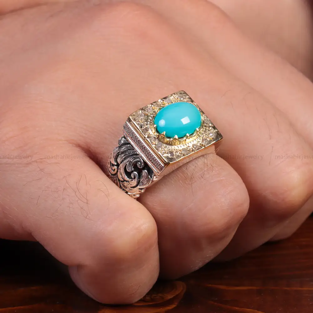 انگشتر فیروزه عجمی مردانه کد 15036