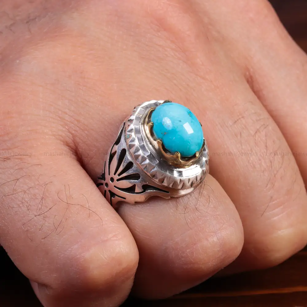 انگشتر فیروزه شجری مردانه کد 15050