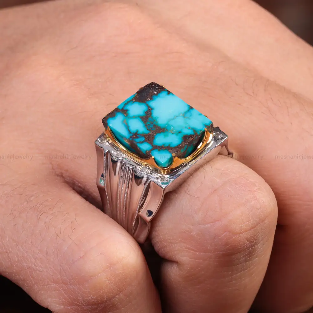 انگشتر فیروزه شجری مردانه کد 15120