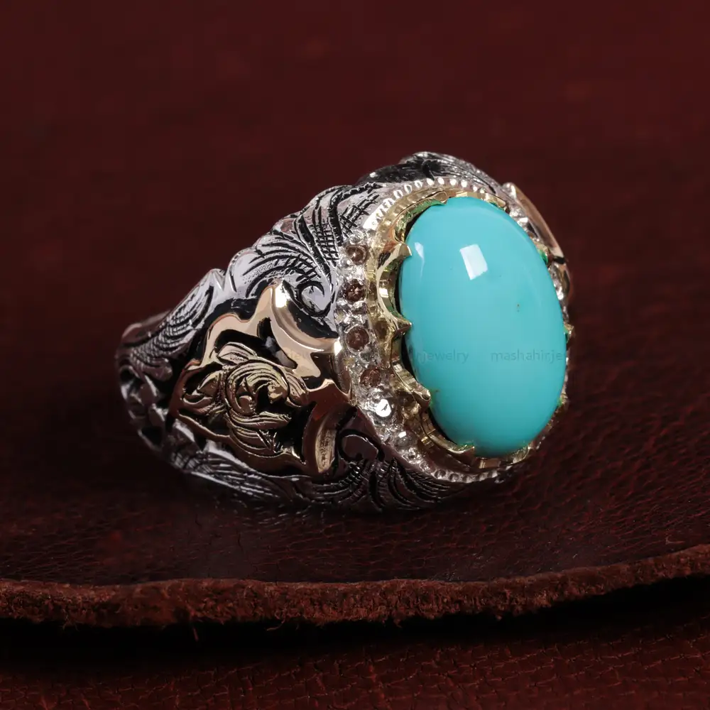 انگشتر فیروزه شجری مردانه کد 15156