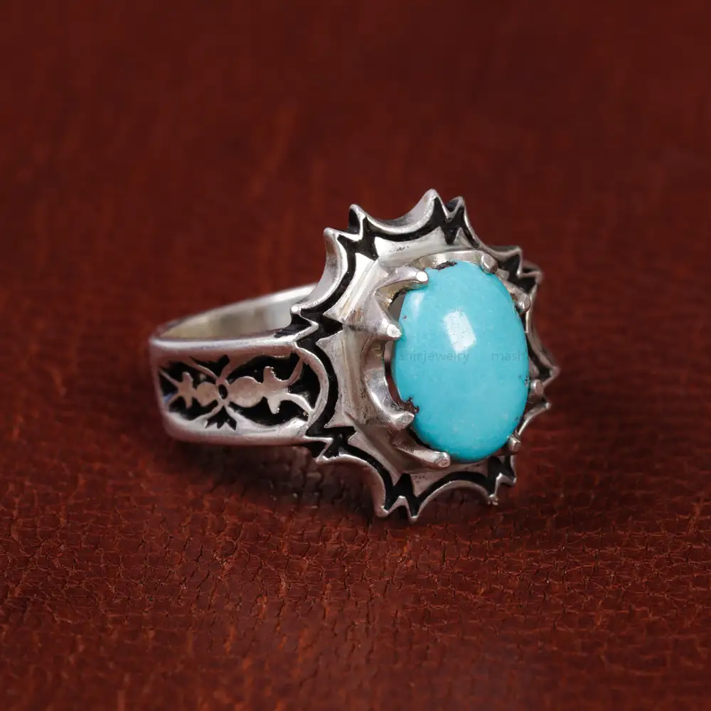 انگشتر فیروزه عجمی مردانه کد 15517