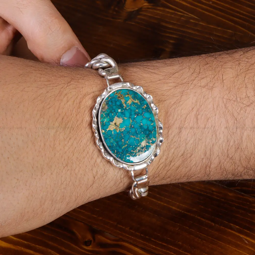 دستبند فیروزه مردانه کد 15490