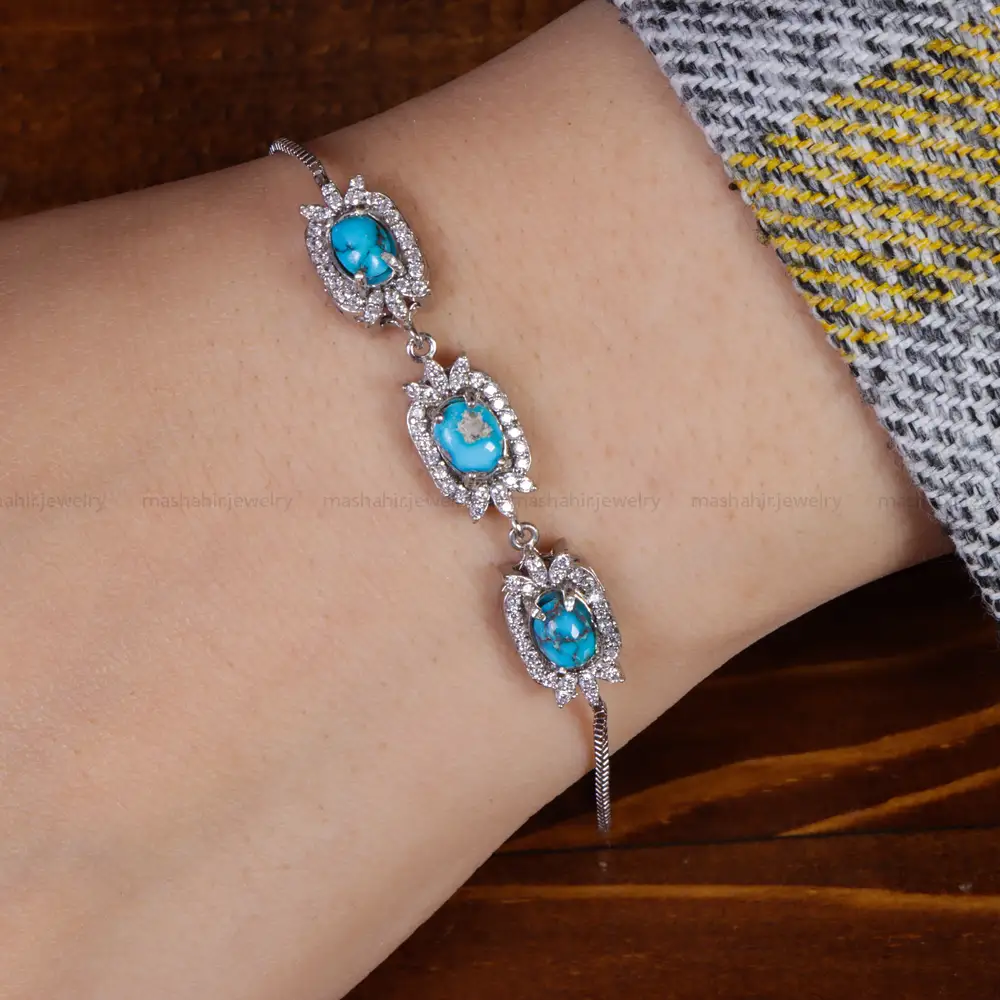 دستبند فیروزه زنانه کد 15717