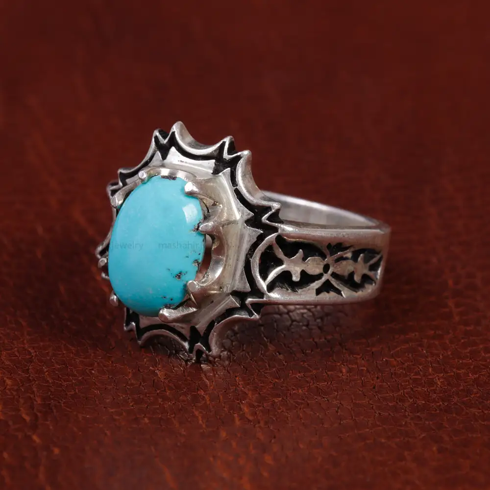 انگشتر فیروزه عجمی مردانه کد 15517