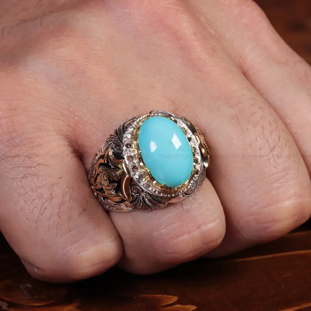 انگشتر فیروزه شجری مردانه کد 15156