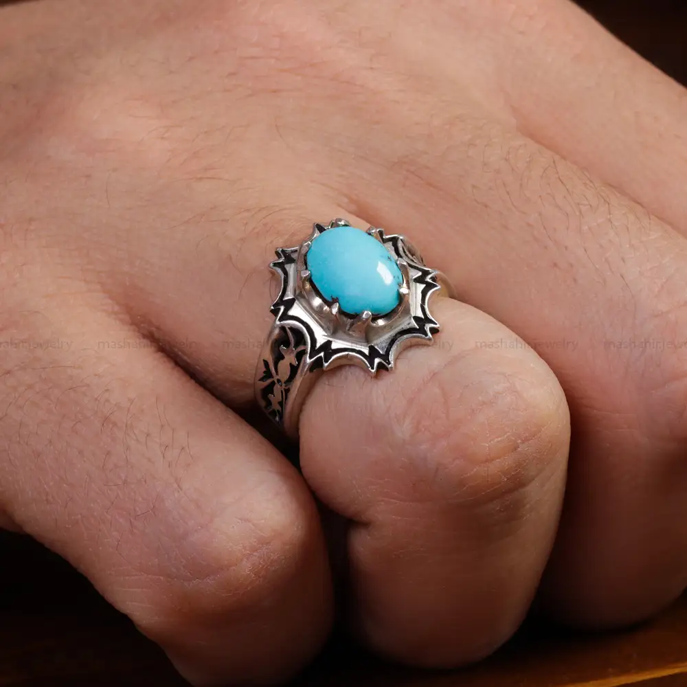 انگشتر فیروزه عجمی مردانه کد 15517