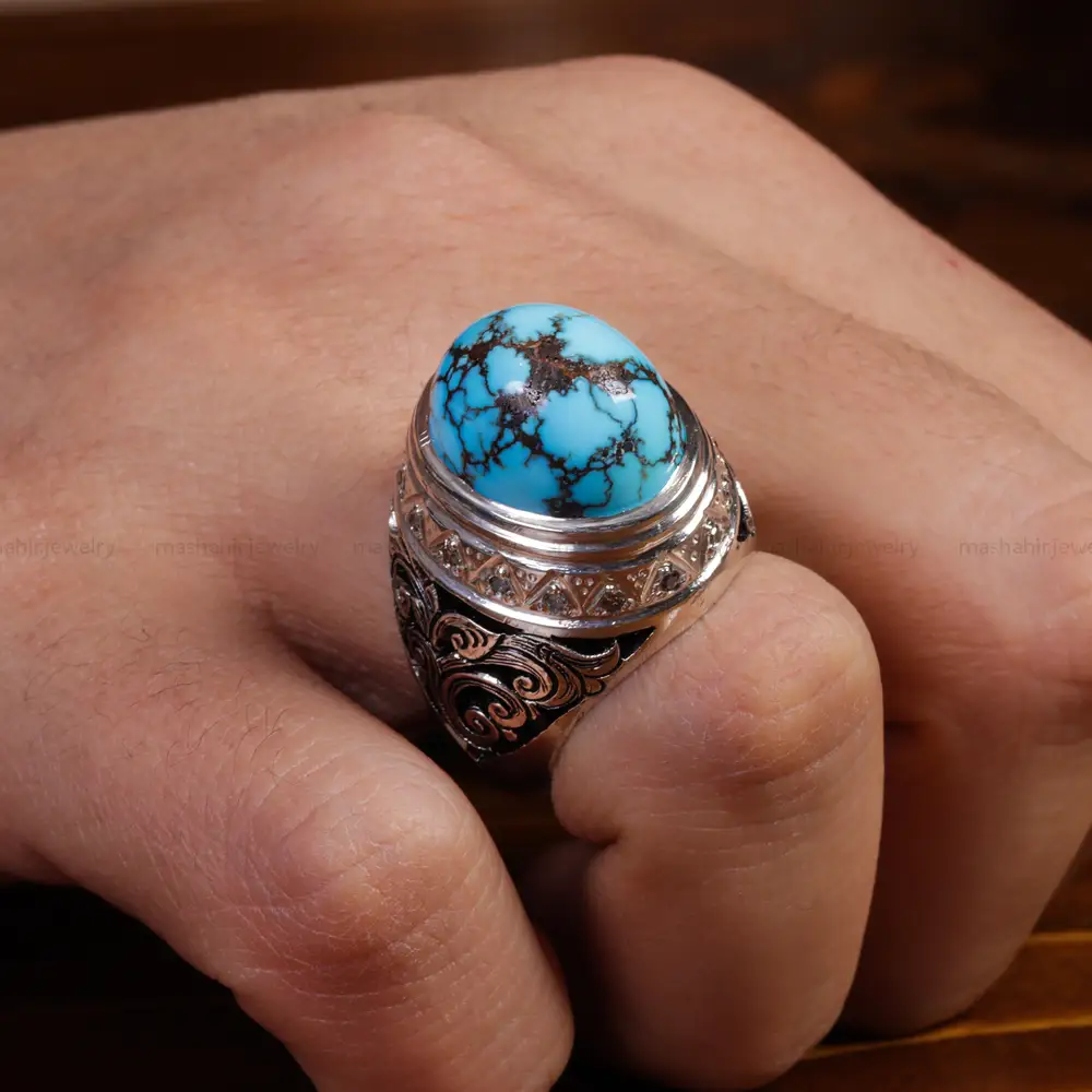 انگشتر فیروزه شجری مردانه کد 15529