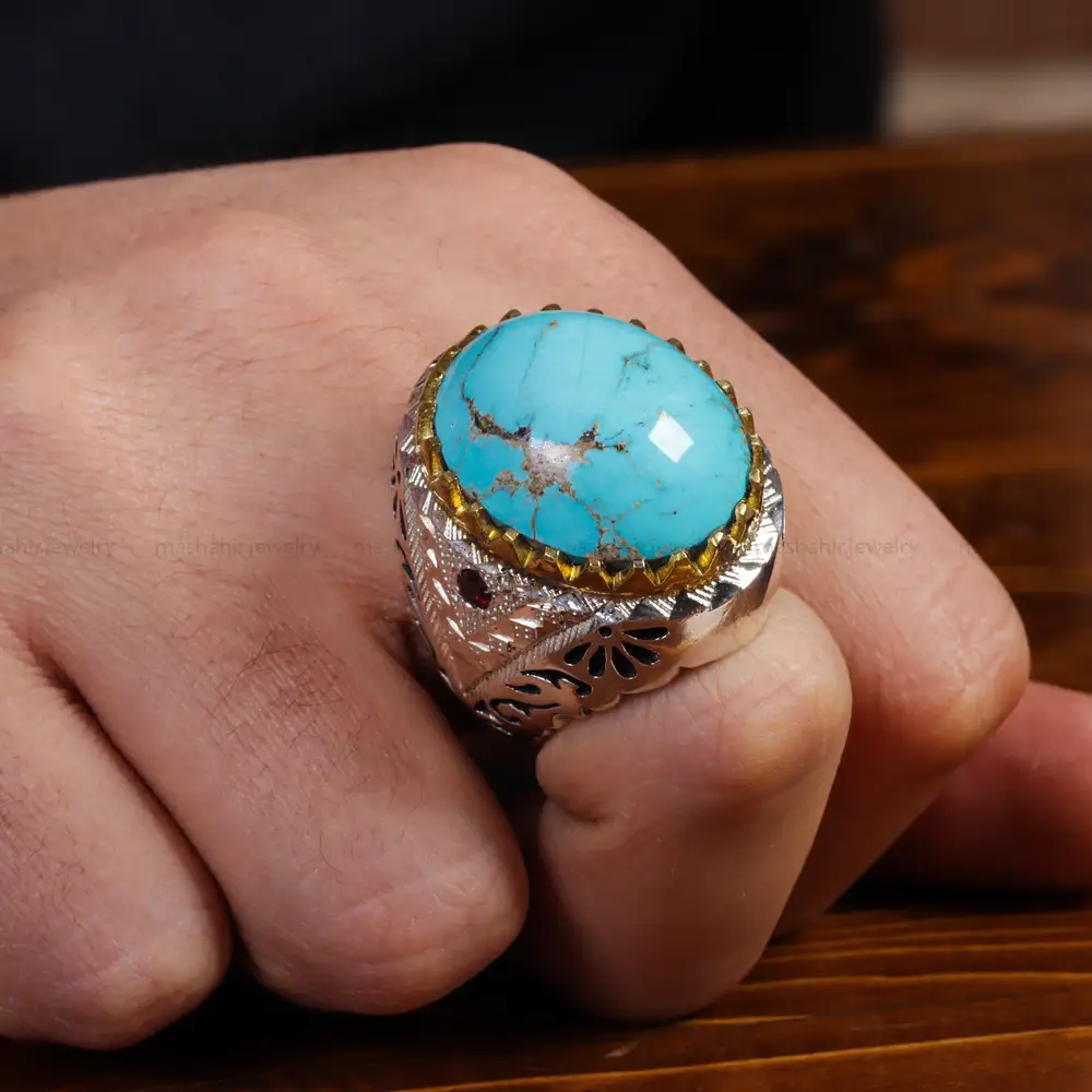 انگشتر فیروزه شجری مردانه کد 15536