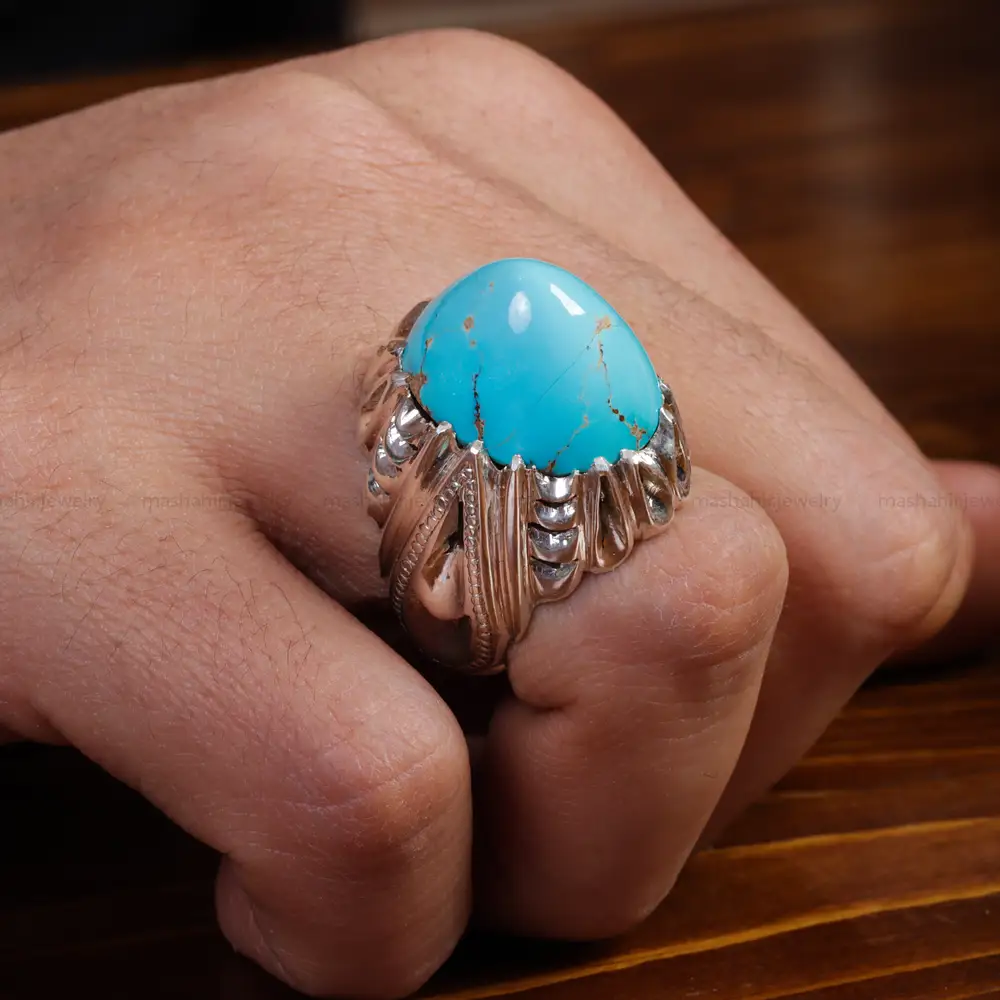انگشتر فیروزه شجری مردانه کد 15548
