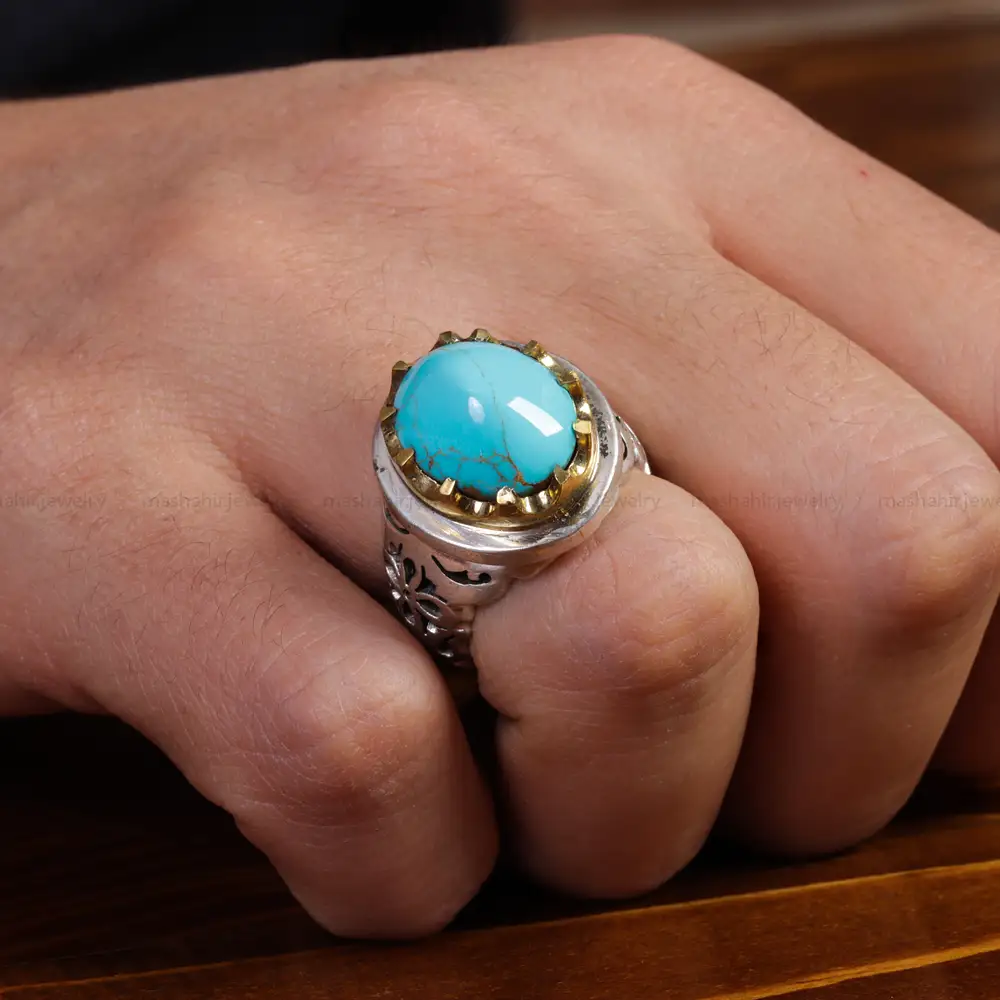 انگشتر فیروزه شجری مردانه کد 15552