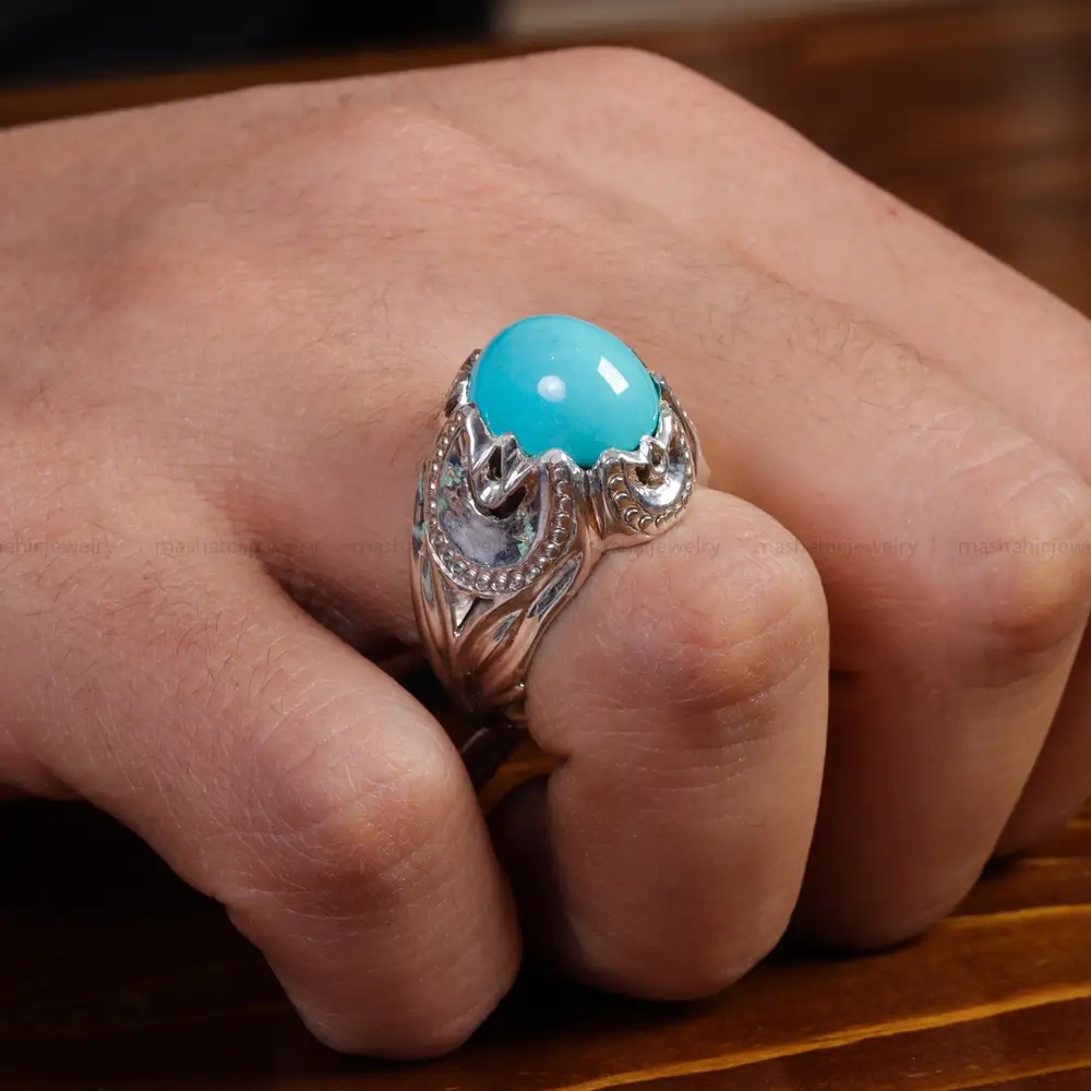 انگشتر فیروزه عجمی مردانه کد 15553