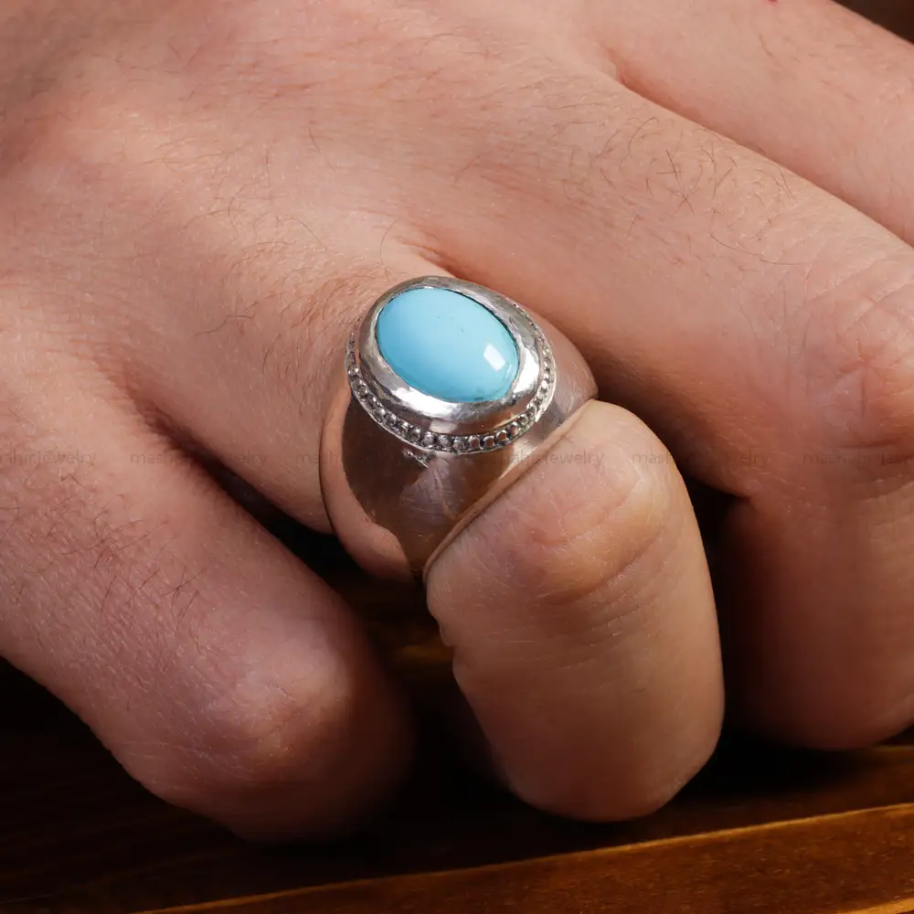 انگشتر فیروزه عجمی مردانه کد 15691