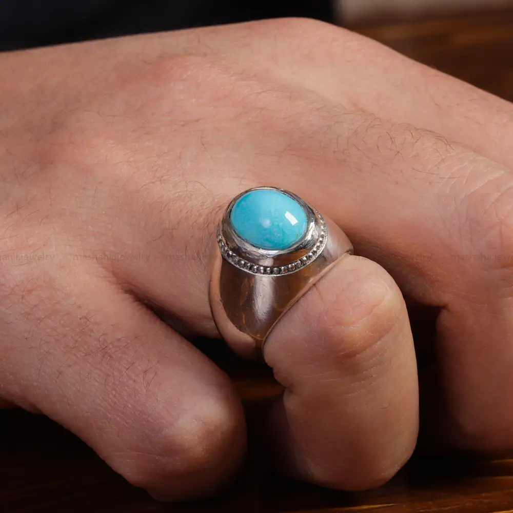 انگشتر فیروزه عجمی مردانه کد 15692