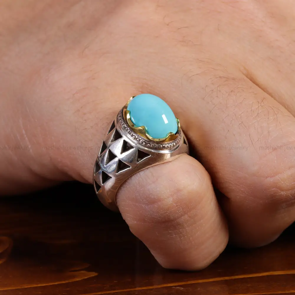 انگشتر فیروزه عجمی مردانه کد 15741