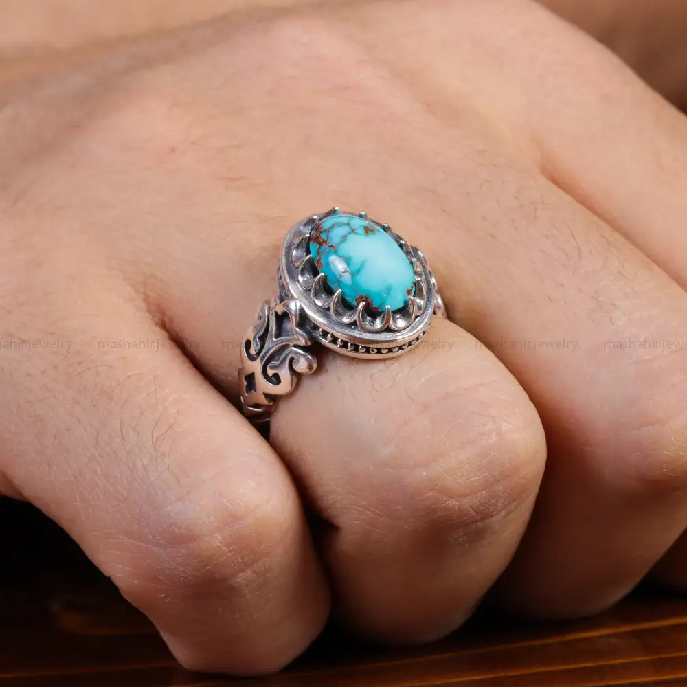 انگشتر فیروزه شجری مردانه کد 15780