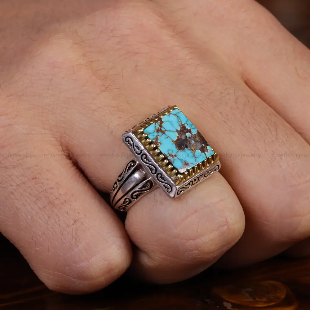 انگشتر فیروزه شجری مردانه کد 15844
