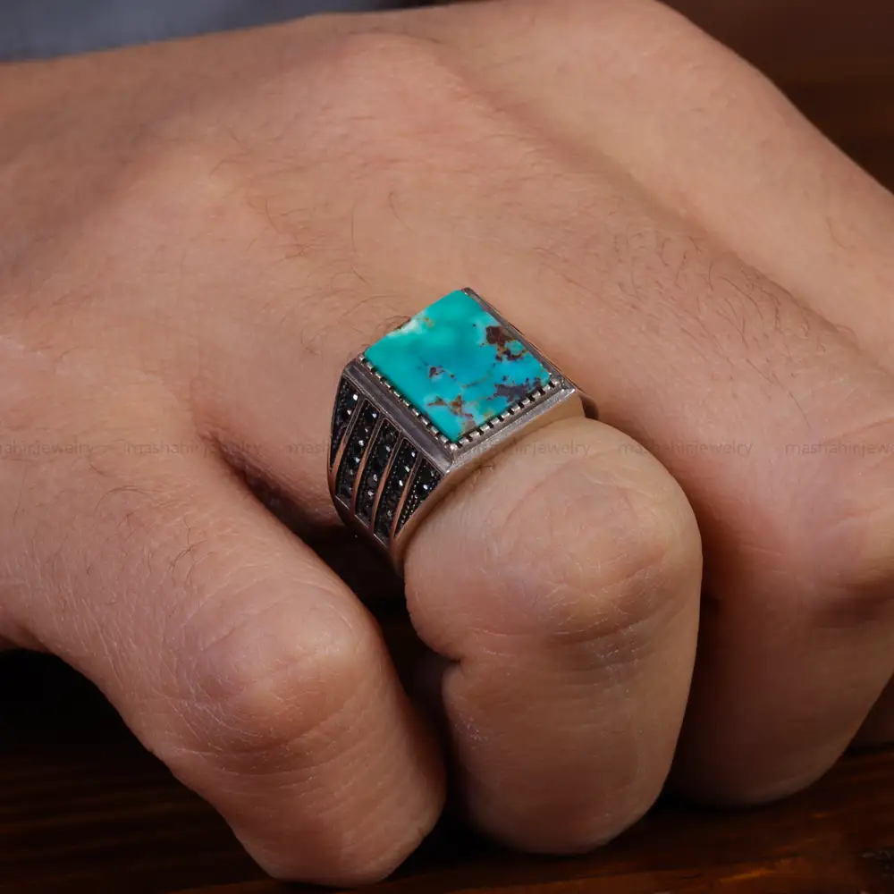 انگشتر فیروزه شجری مردانه کد 15845