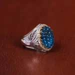 انگشتر توپاز آبی مردانه کد 15938