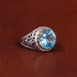 انگشتر توپاز آبی مردانه کد 15951