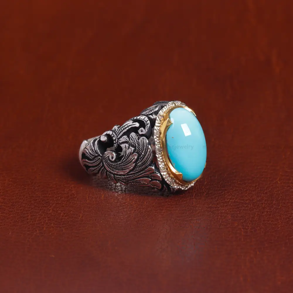 انگشتر فیروزه عجمی مردانه کد 16101