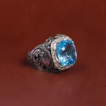 انگشتر توپاز آبی مردانه کد 16106