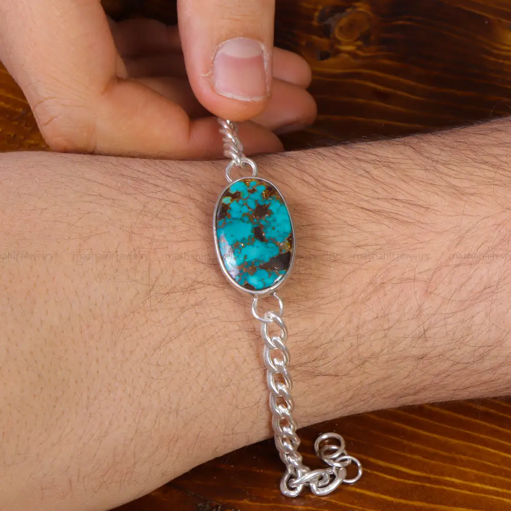 دستبند فیروزه مردانه کد 16009