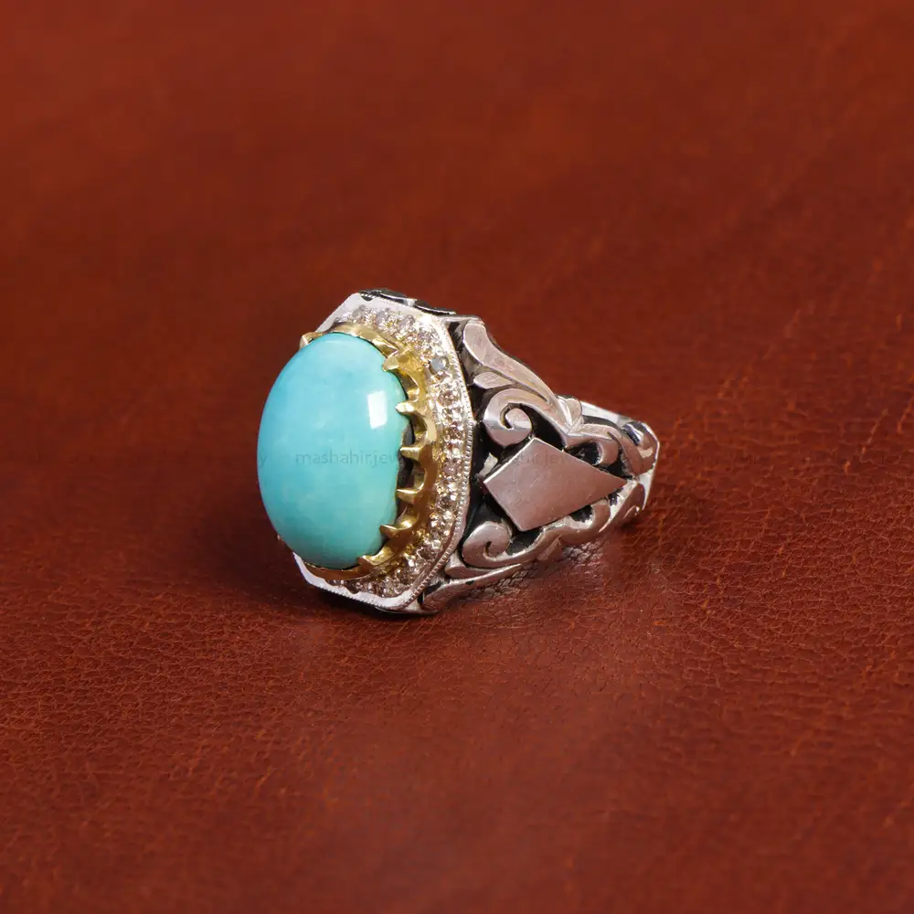 انگشتر فیروزه عجمی مردانه کد 16139