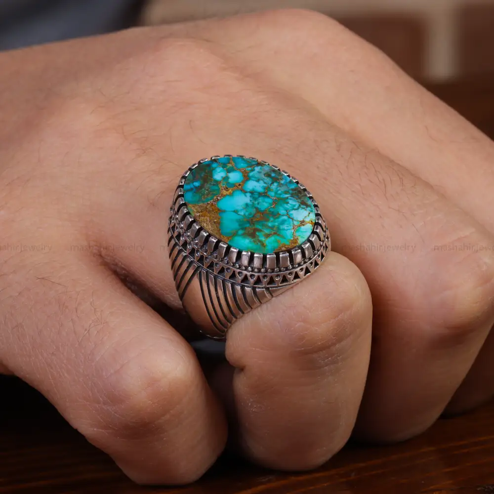 انگشتر فیروزه شجری مردانه کد 15886