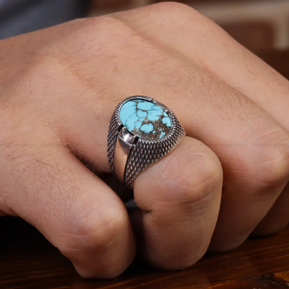 انگشتر فیروزه شجری مردانه کد 15896