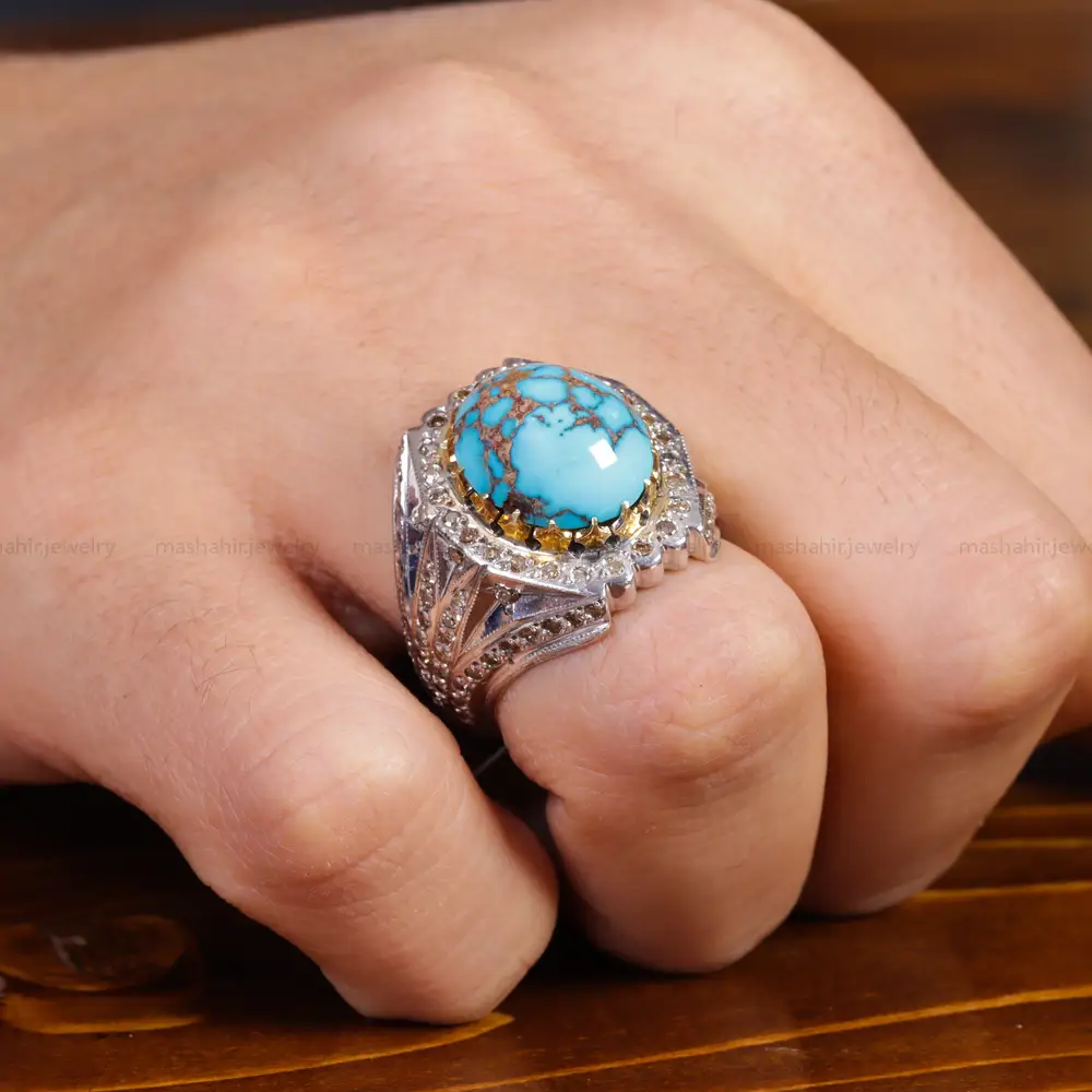 انگشتر فیروزه شجری مردانه کد 15963