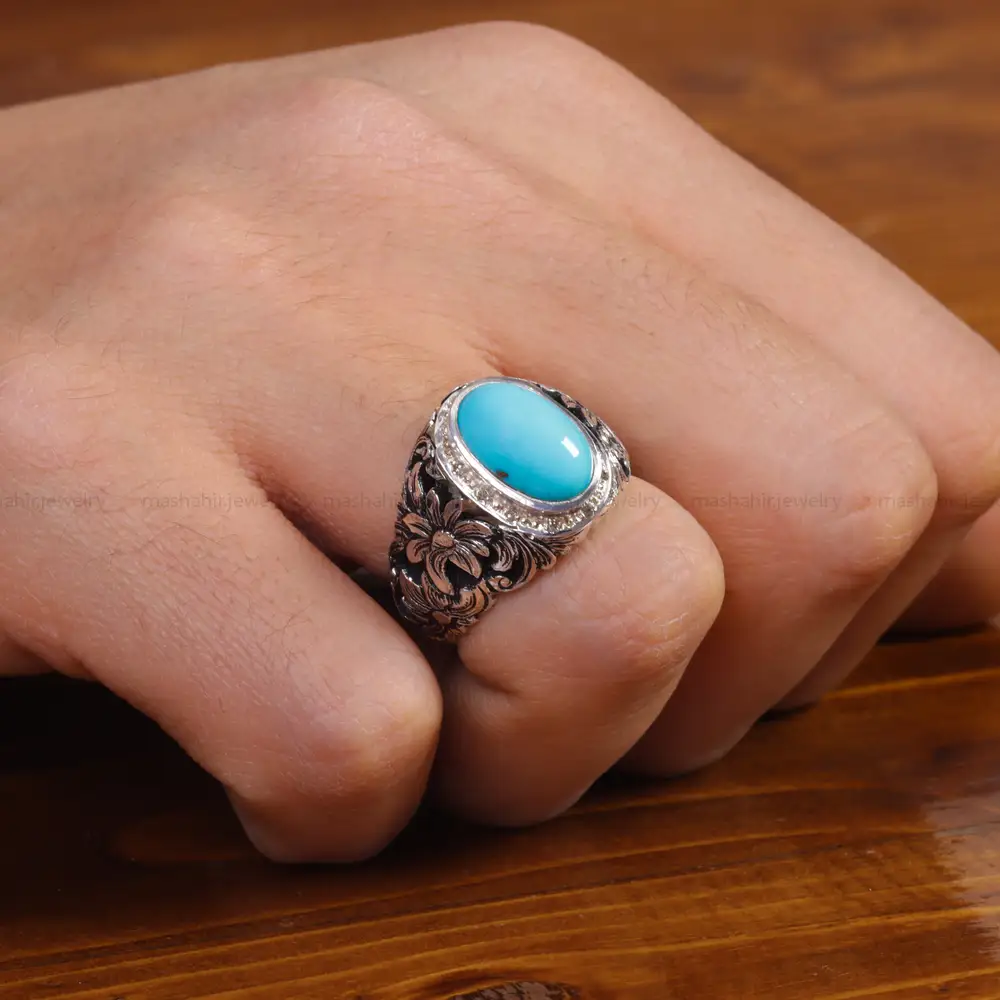 انگشتر فیروزه عجمی مردانه کد 16094