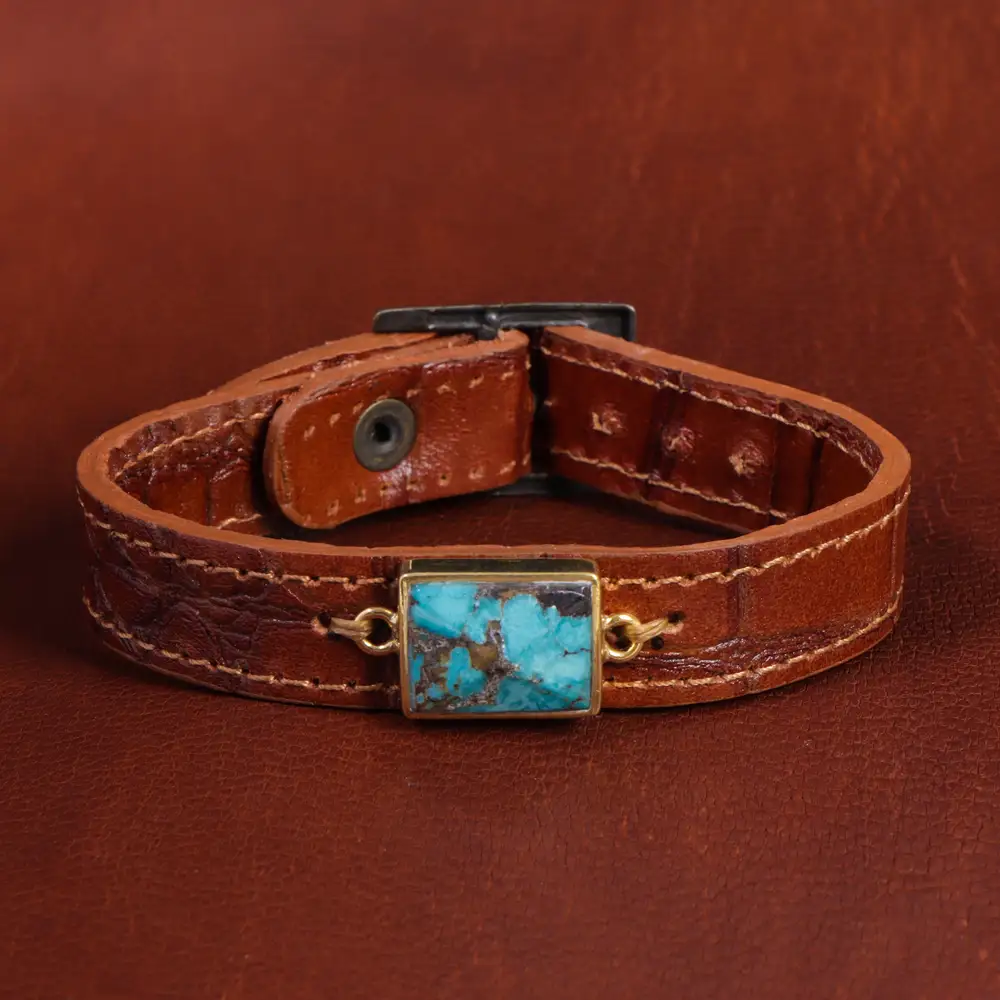 دستبند چرم فیروزه کد 16773