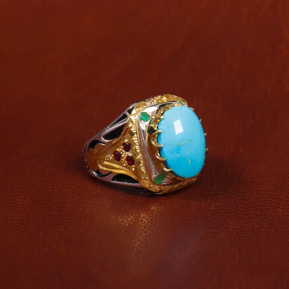 انگشتر فیروزه عجمی مردانه کد 17027