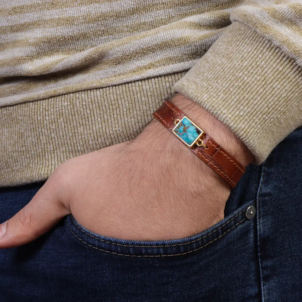 دستبند چرم فیروزه کد 16773