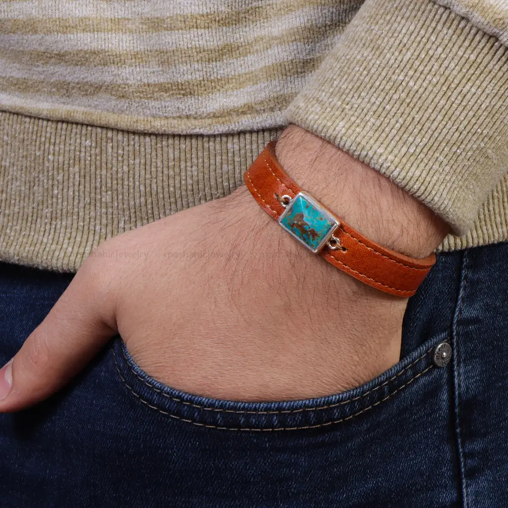 دستبند چرم فیروزه کد 16778