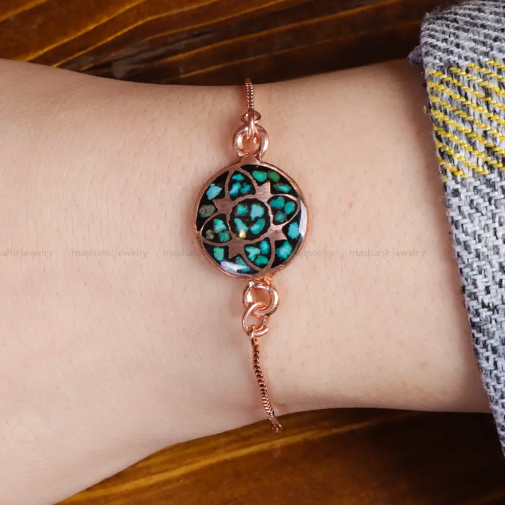 دستبند مسی فیروزه کوب کد 16874