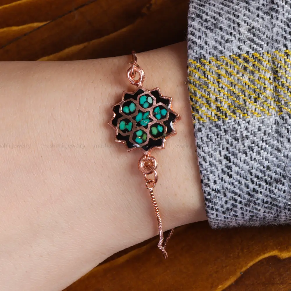 دستبند مسی فیروزه کوب کد 16876