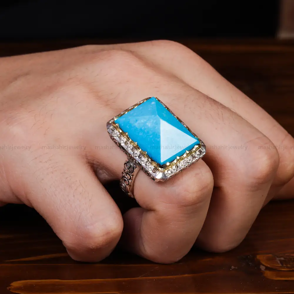 انگشتر فیروزه عجمی مردانه کد 12406